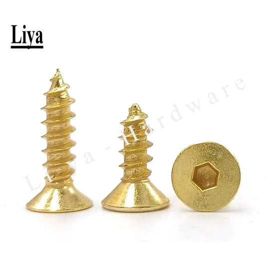 10pcs M3 M4 Titanium Plating Gold countersunk hexagon socket tapping screw