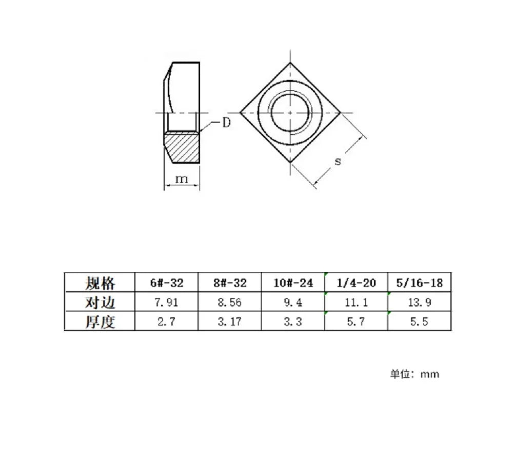 10pcs Stainless steel American GB39 square nut 6#-32 8#-32 10#-24 1/4-20  5/16-18 3/8-16 metric DIN557 square nut