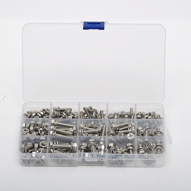 304 stainless steel outer hexagon gasket three combination screw nut set cross hexagon boxed bolts 200pcs  for Household & Equipment Installation