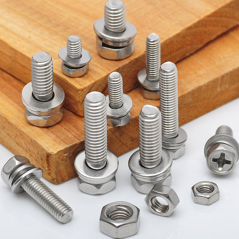 304 stainless steel outer hexagon gasket three combination screw nut set cross hexagon boxed bolts 200pcs  for Household & Equipment Installation