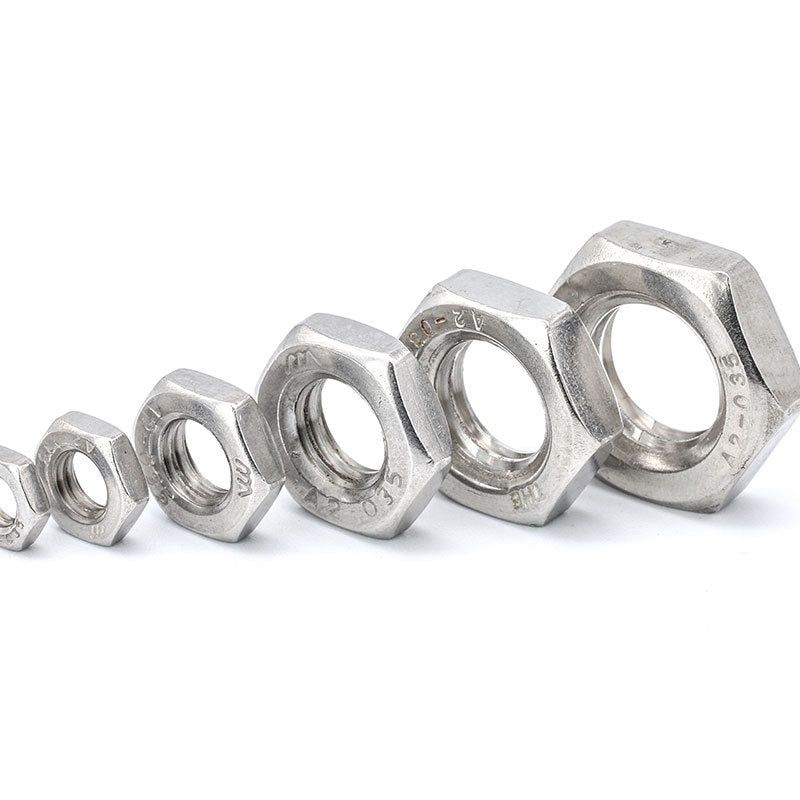 M4/M5/M6/M8/M10 304 Stainless Steel Hex Thin Nuts – Low Profile Flat Hex Nuts for Furniture and Machinery