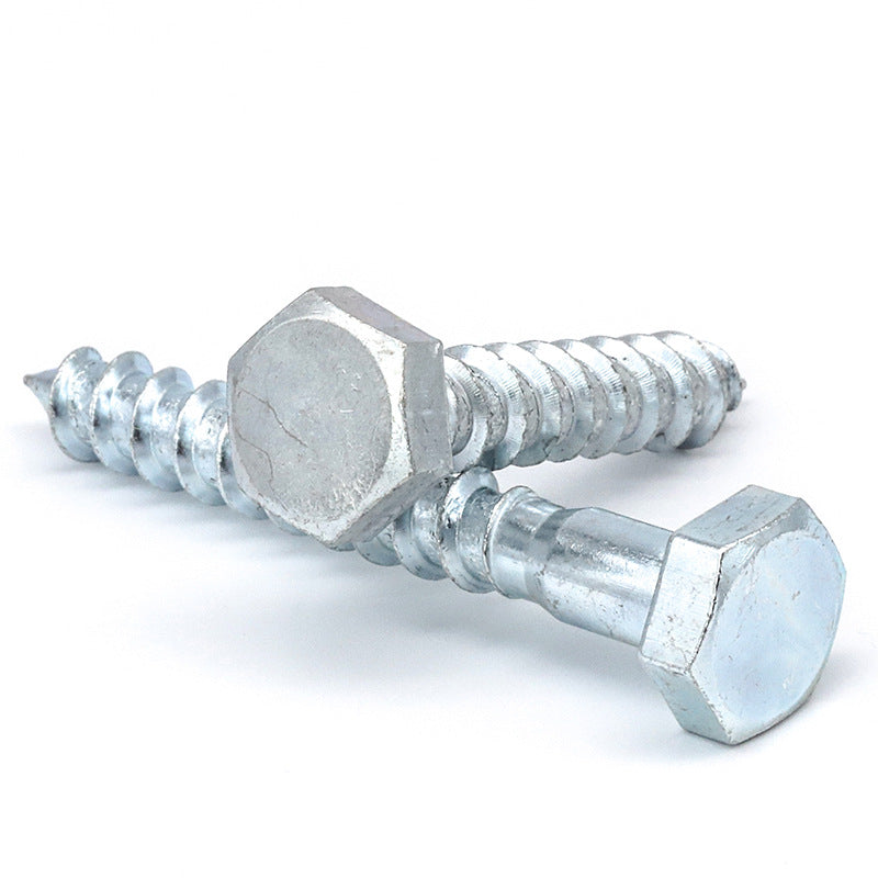 M6/M8/M10 Blue and white zinc plated outer hexagon self-tapping screw Iron full tooth half tooth hexagon wood screw for Woodworking & Furniture