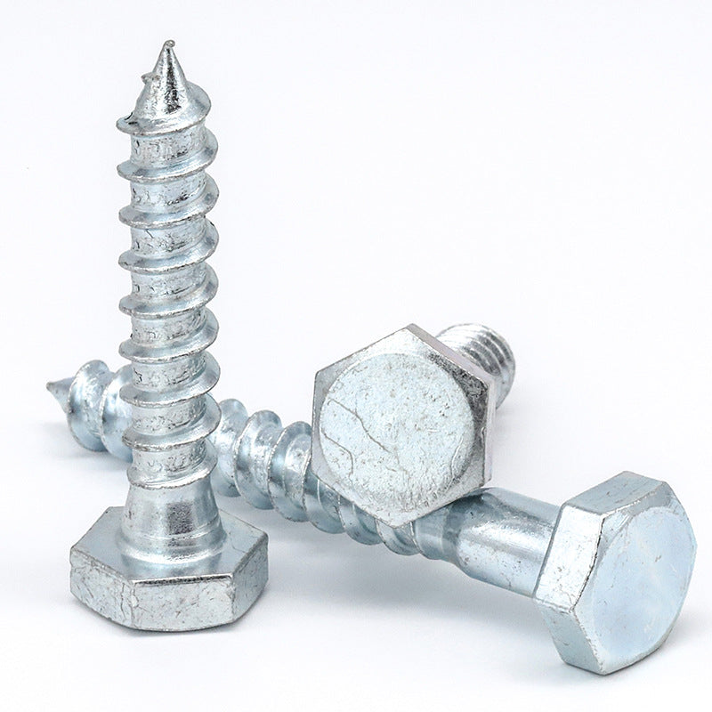 M6/M8/M10 Blue and white zinc plated outer hexagon self-tapping screw Iron full tooth half tooth hexagon wood screw for Woodworking & Furniture