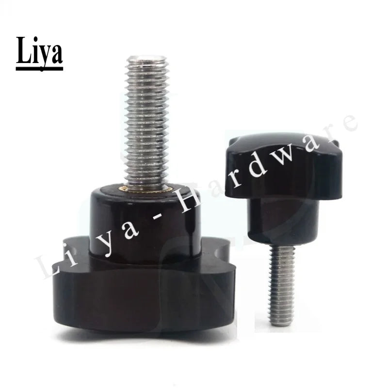 1pcs High quality cross handle rubber head hand screw 304 stainless steel bakelite four-corner knob M5M6M8M10M12*10-90