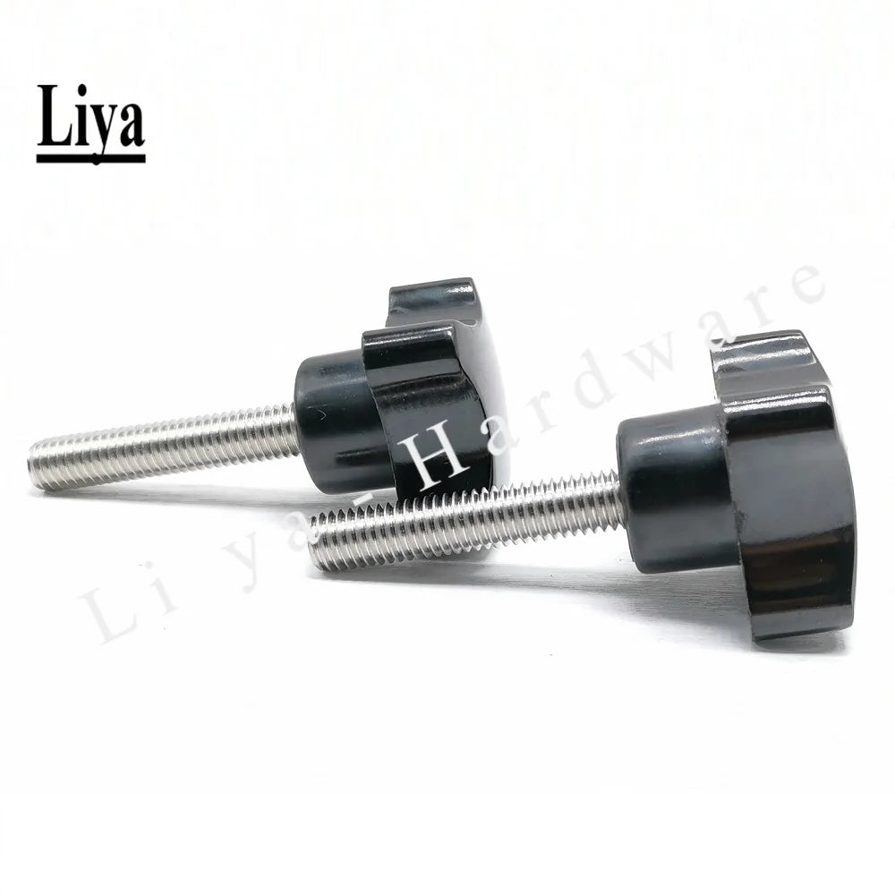 1pcs High quality cross handle rubber head hand screw 304 stainless steel bakelite four-corner knob M5M6M8M10M12*10-90