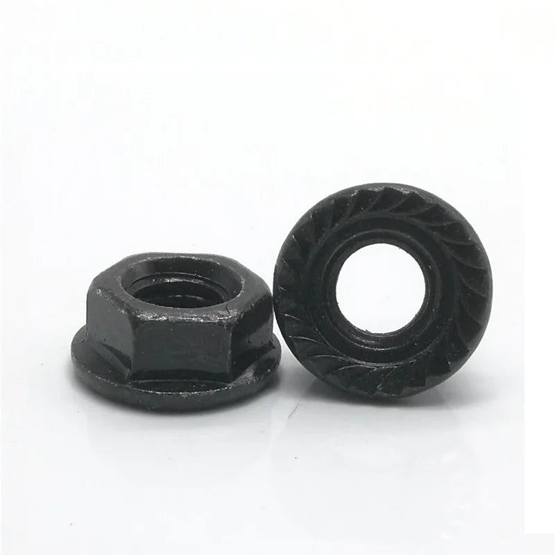 20-50pcs DIN6923 M3 M4 M5 M6 M8  Black Zinc Hexagonal Flange Nut Flower Nut Anti-skid Anti-loose