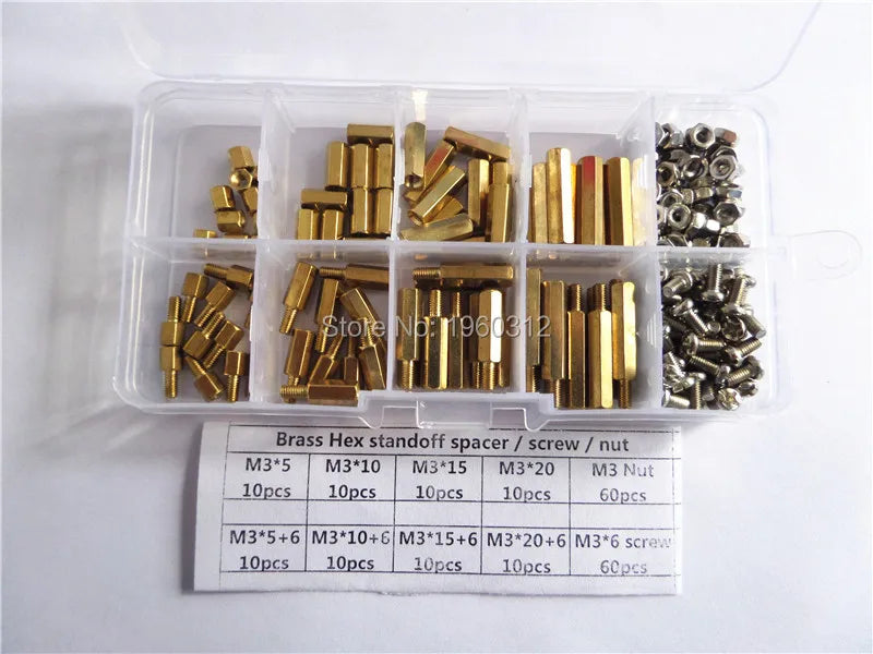 200pcs  M2 M2.5 M3 PCB Hex Male Female Threaded Brass Spacer Standoffs / Screw / Nut  Assortment Set kit