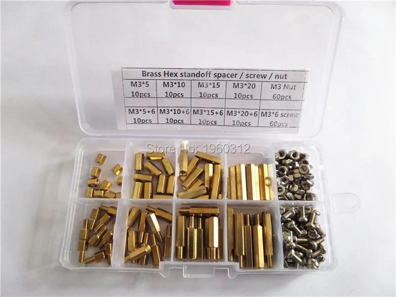 200pcs  M2 M2.5 M3 PCB Hex Male Female Threaded Brass Spacer Standoffs / Screw / Nut  Assortment Set kit