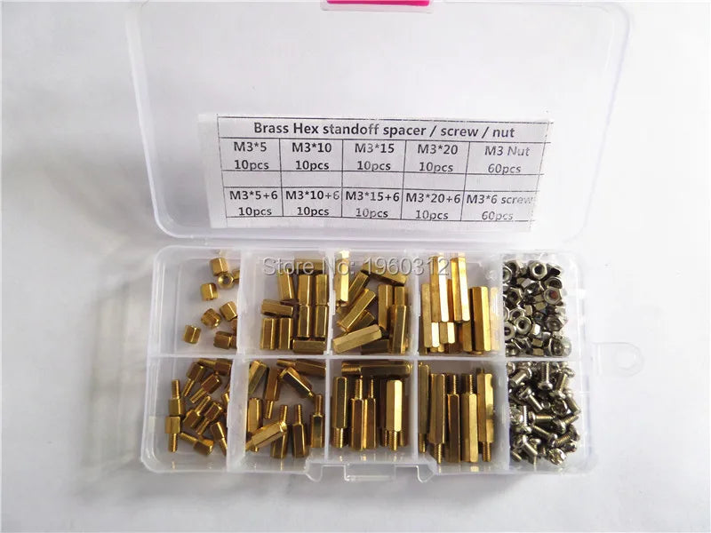 200pcs  M2 M2.5 M3 PCB Hex Male Female Threaded Brass Spacer Standoffs / Screw / Nut  Assortment Set kit