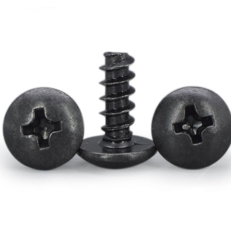 M3 Carbon Steel Blackened Self-Tapping Screws – Large Flat/Round/Mushroom Head, Flat Tail for DIY & Construction