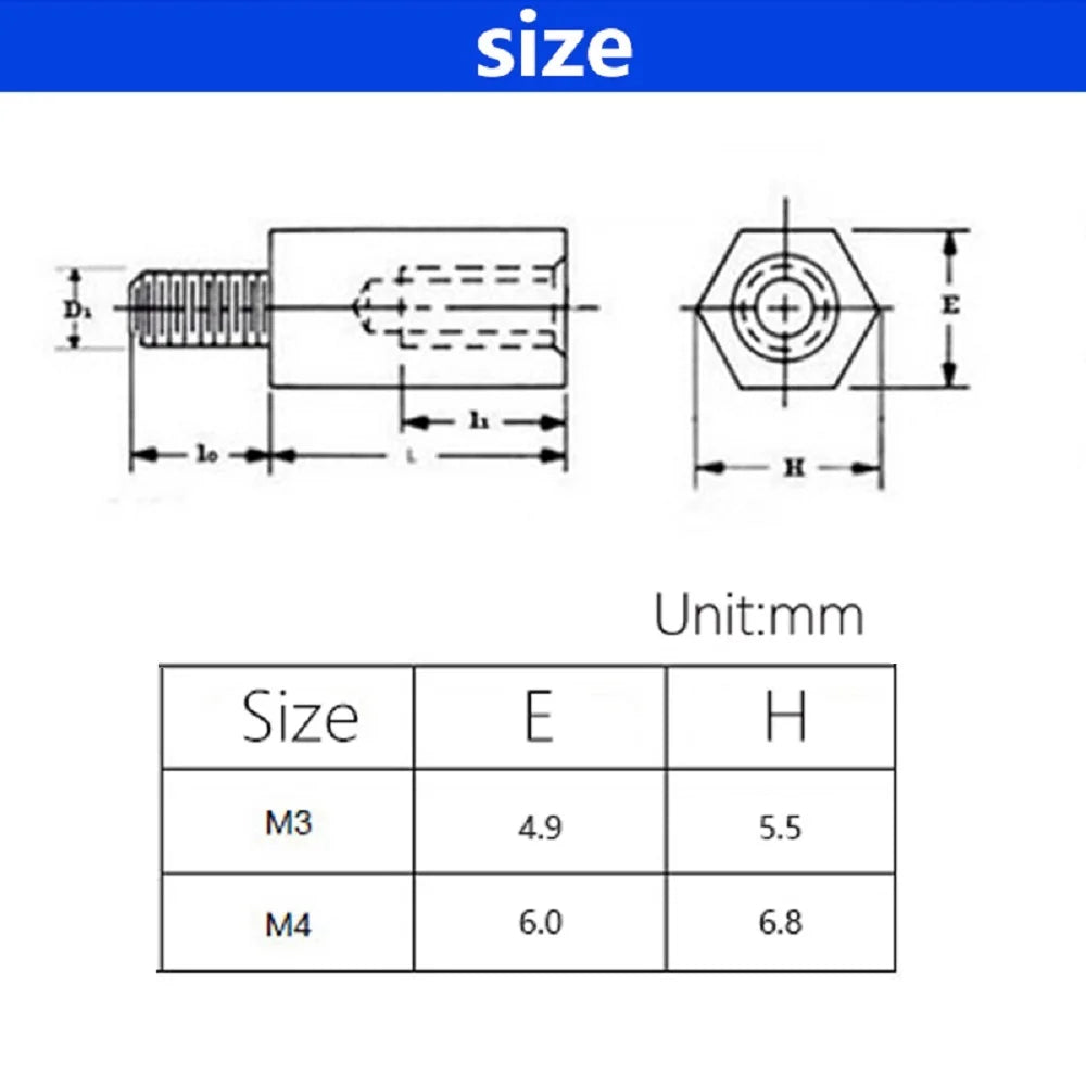 20pcs male to female spacer  M3*L+6  M4*L+6  Long Hexagonal nut Black steel PCB hex Standoffs Spacers bolt