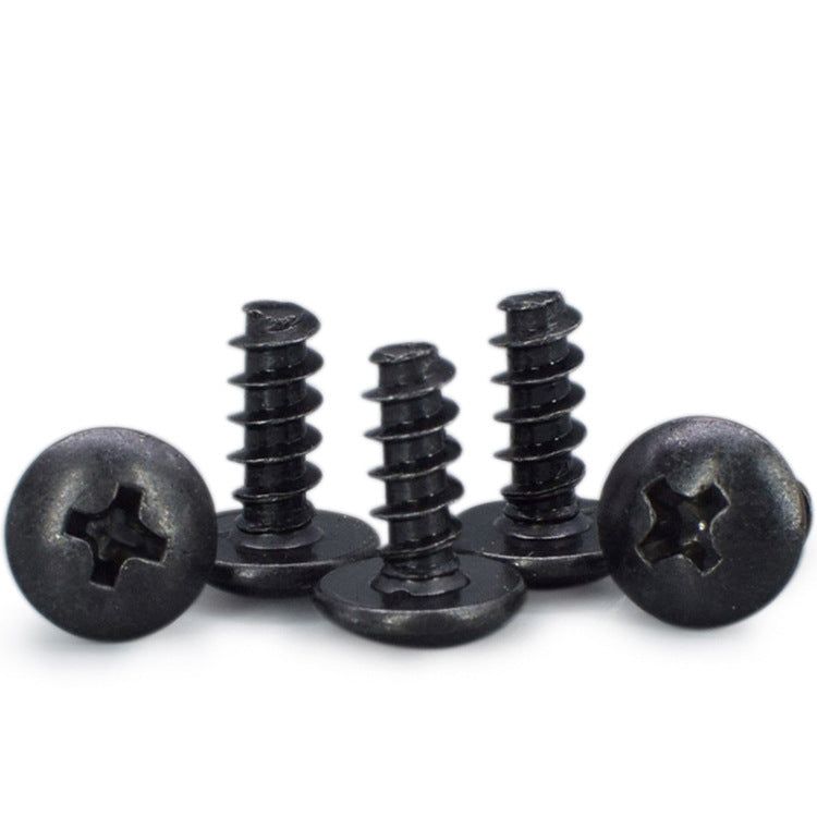 M3 Carbon Steel Blackened Self-Tapping Screws – Large Flat/Round/Mushroom Head, Flat Tail for DIY & Construction