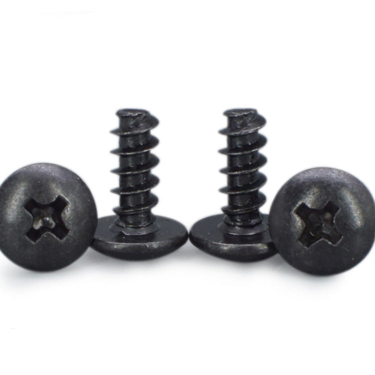 M3 Carbon Steel Blackened Self-Tapping Screws – Large Flat/Round/Mushroom Head, Flat Tail for DIY & Construction