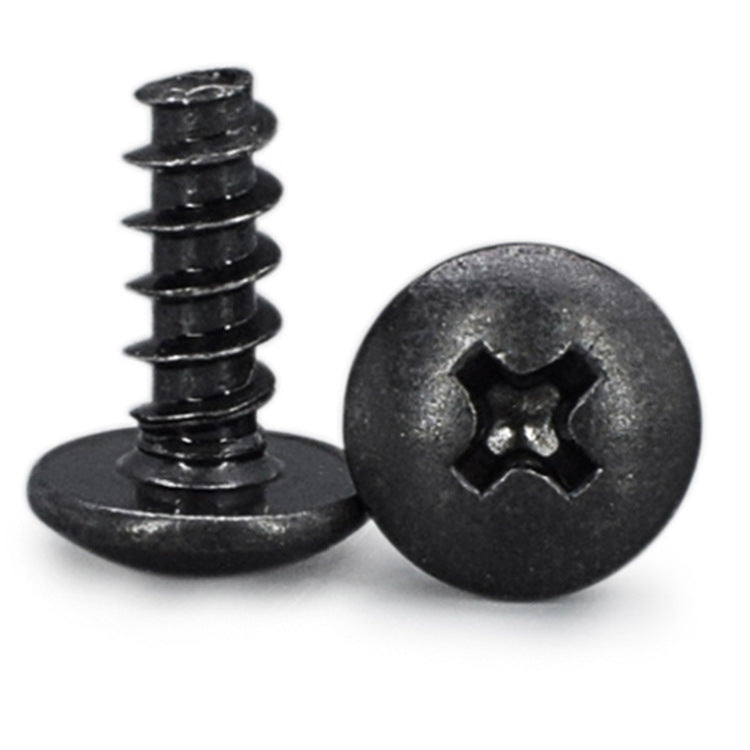 M3 Carbon Steel Blackened Self-Tapping Screws – Large Flat/Round/Mushroom Head, Flat Tail for DIY & Construction