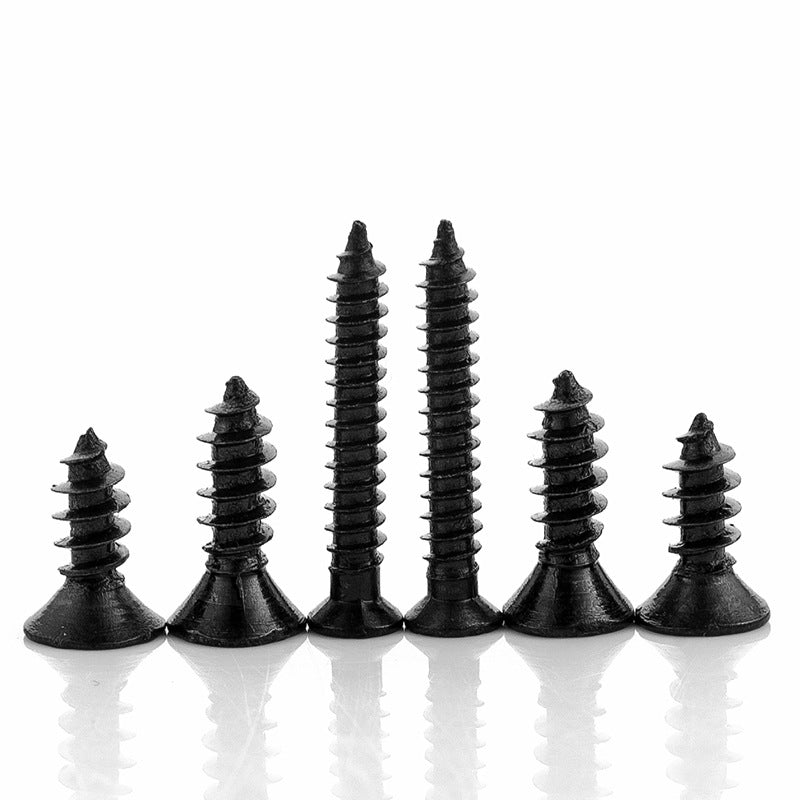 M1.6/M2/M3/M4/M5/M6 Black and hard countersunk head self-tapping screw Cross slot Flat head pointed tail self-tapping screw for Furniture & Woodworking
