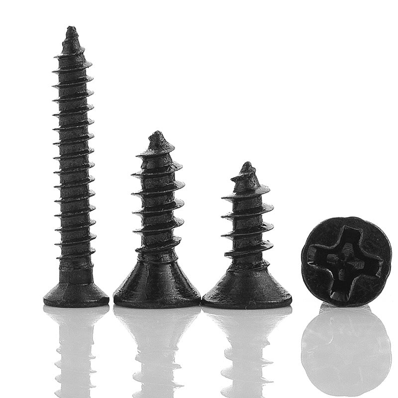 M1.6/M2/M3/M4/M5/M6 Black and hard countersunk head self-tapping screw Cross slot Flat head pointed tail self-tapping screw for Furniture & Woodworking