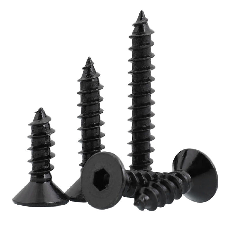 M2.6/M3/M4/M5 8.8 grade black hexagon flat head self-tapping screw countersunk hex self-tapping wood screw  for Woodworking & Furniture Assembly