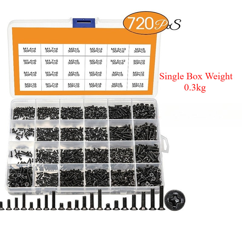 720/450/650Pcs Black Phillips Countersunk Head Laptop Screws Kit Boxed Small Electronic Screws