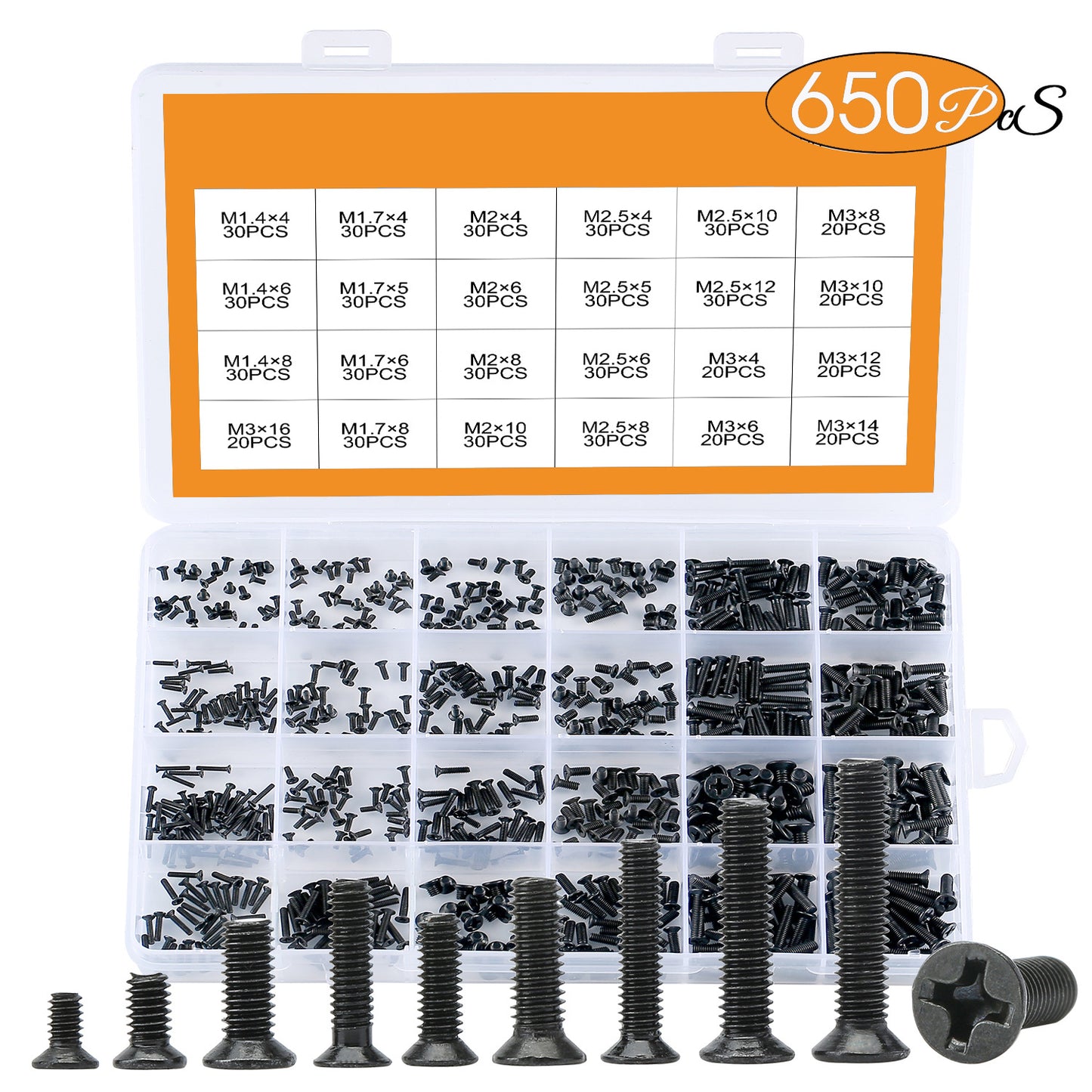 720/450/650Pcs Black Phillips Countersunk Head Laptop Screws Kit Boxed Small Electronic Screws