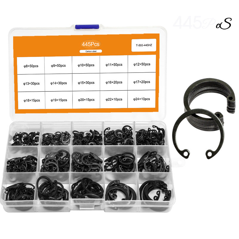 304 stainless steel circlip set black carbon steel type C type inner card opening snap ring elastic retaining ring hole is packed in circlip box for Mechanical Repair