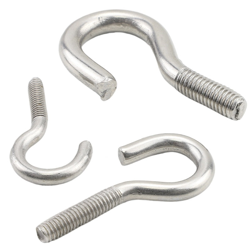 M3-M8  304 Stainless Steel Question Mark Hook & Sheep's Eye Screw - Galvanized Open/Closed Cup Hook Bolt for Hanging & Decoration