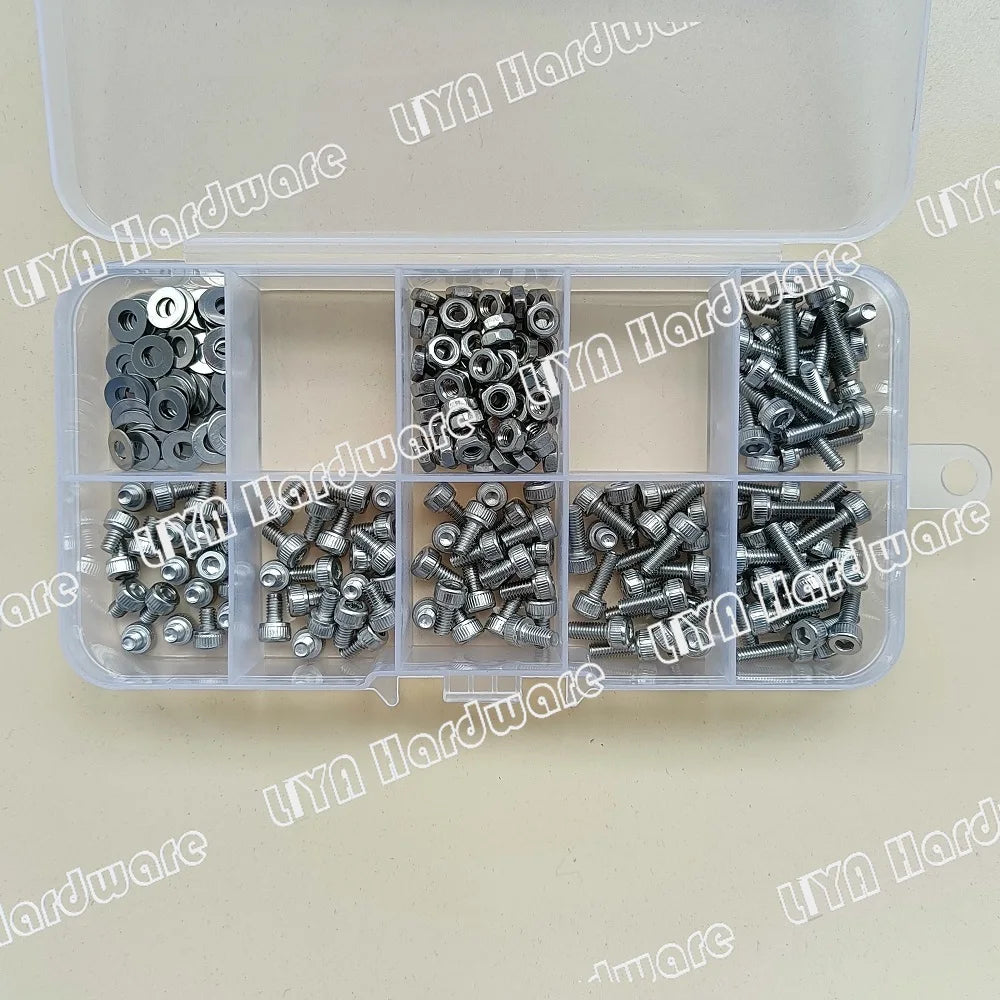 250pcs/set DIN912 M1.6 M2 M2.5 M3 304 Stainless Steel Hexagon Socket Head Cap Screws Bicycle Hex Bolts Assortment Mix Kit