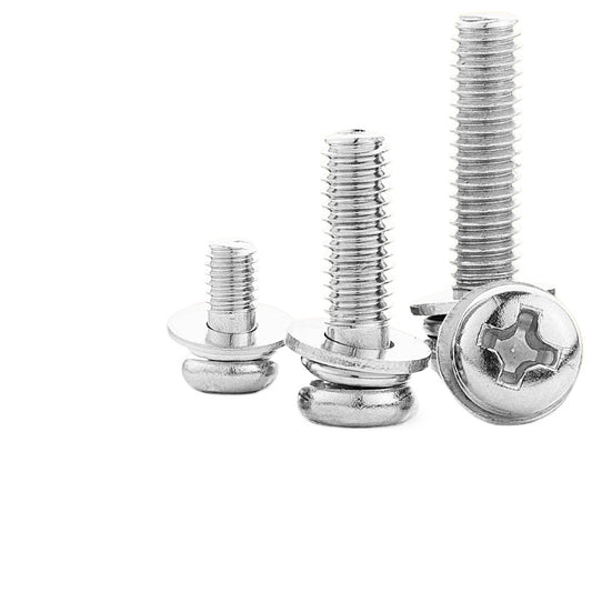 Carbon steel nickel plated cross head screw with nut flat spacer three combination cross pan head bolt for Household Repair & Construction