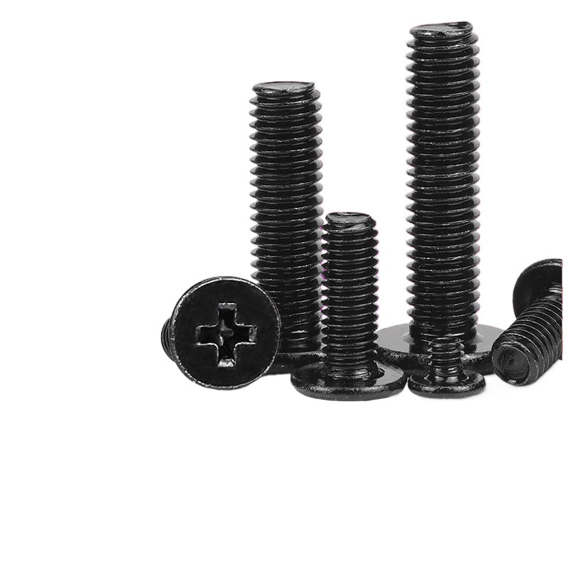 M2 M3 M4 M5 M6 Carbon Steel Black Large Thin Flat Head Screws - Phillips Flat Head Machine Screws for Furniture and DIY Hardware