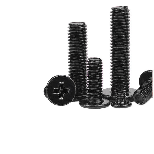 M2 M3 M4 M5 M6 Carbon Steel Black Large Thin Flat Head Screws - Phillips Flat Head Machine Screws for Furniture and DIY Hardware