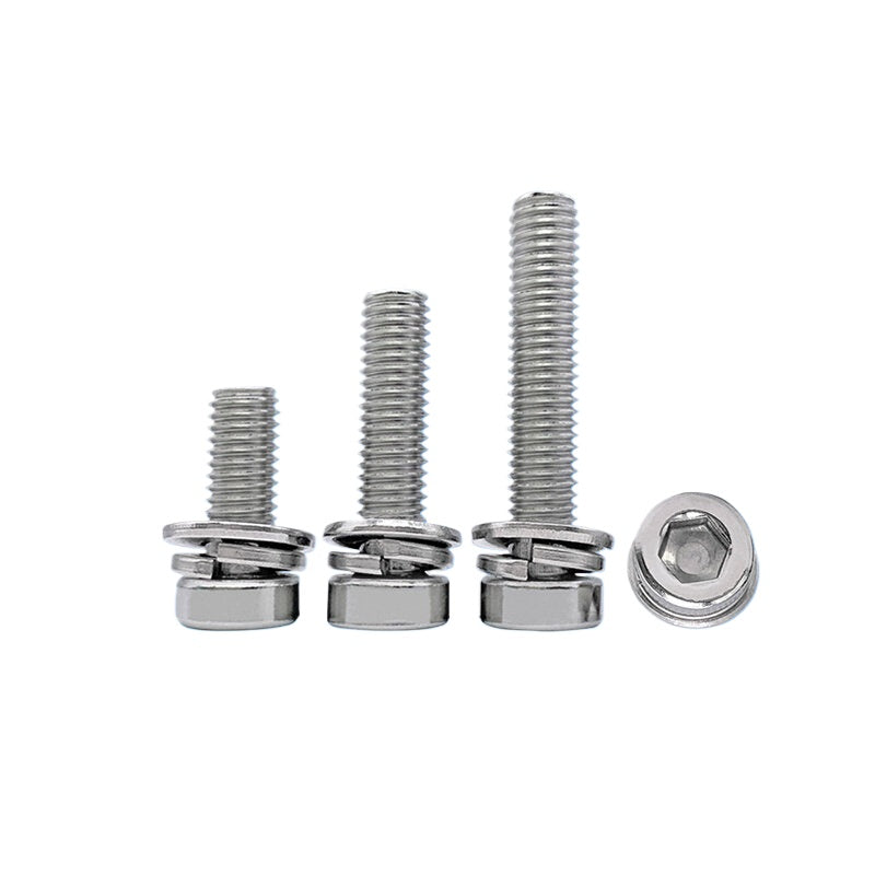 DIN7984 304 Stainless Steel  Screw M5 Hex Socket Thin Short Head Flat & Spring Washer Combination Screw