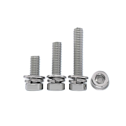 DIN7984 304 Stainless Steel  Screw M5 Hex Socket Thin Short Head Flat & Spring Washer Combination Screw