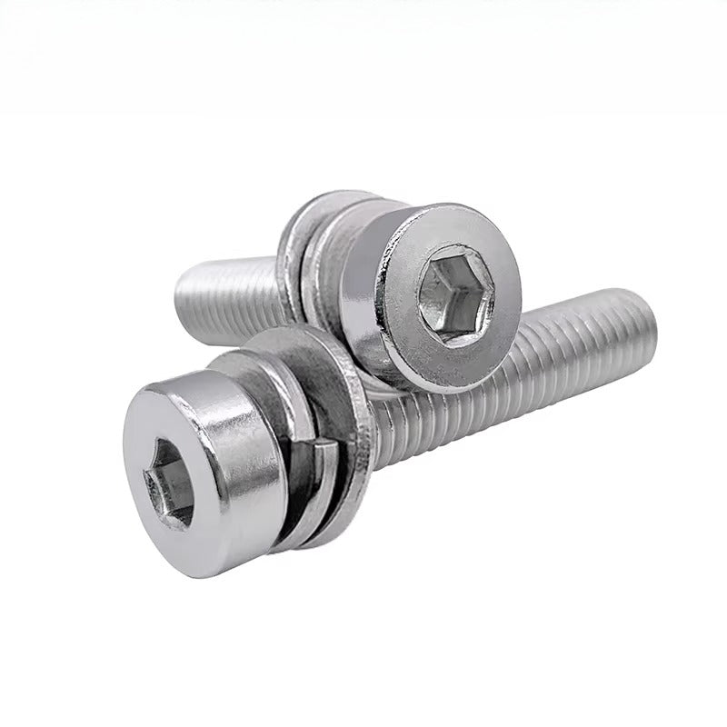 DIN7984 304 Stainless Steel  Screw M5 Hex Socket Thin Short Head Flat & Spring Washer Combination Screw