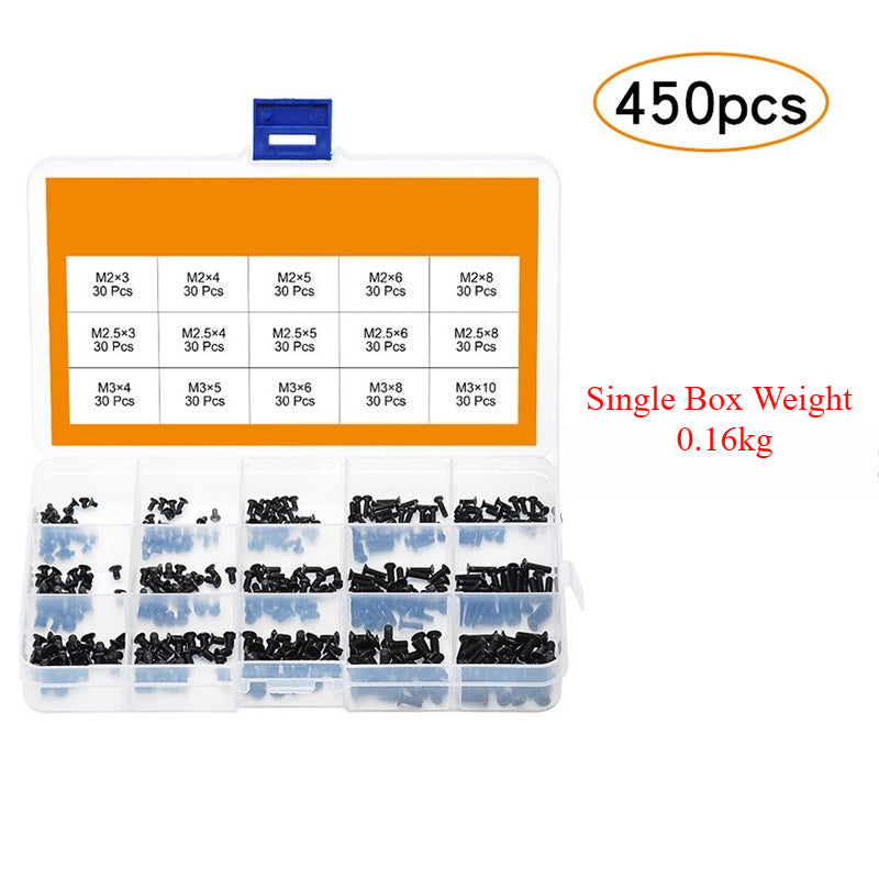 720/450/650Pcs Black Phillips Countersunk Head Laptop Screws Kit Boxed Small Electronic Screws