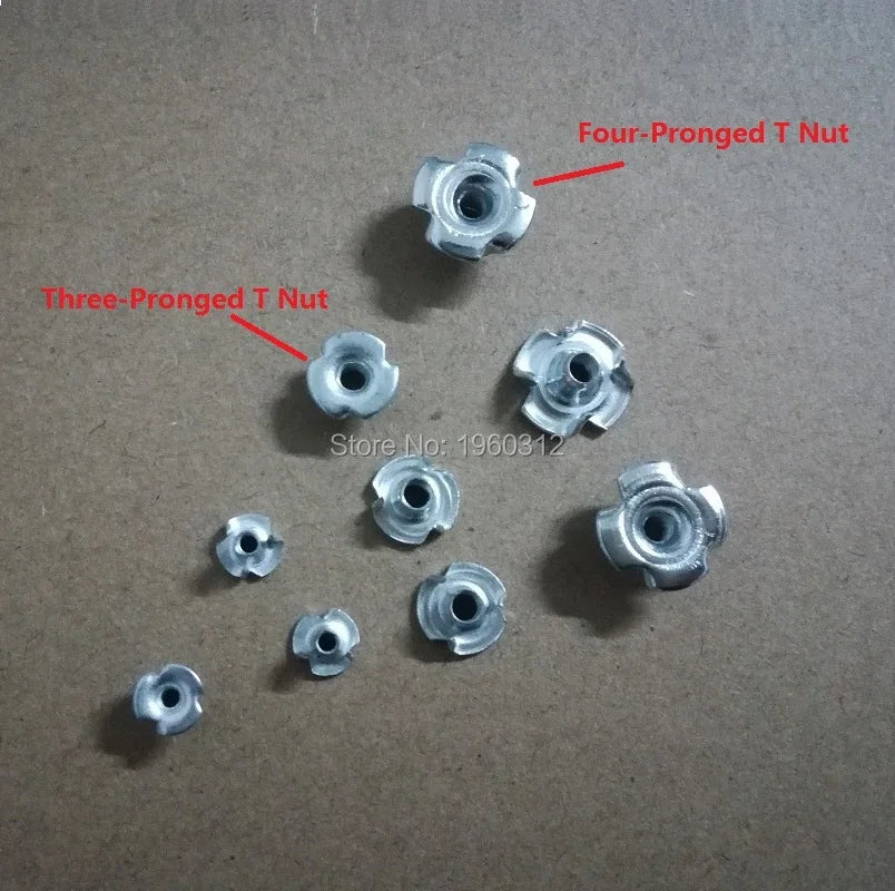 5-100pcs M2 M3 -12 T Nut Three&Four-Pronged Tee Nuts Zinc Plated Carbon Steel Nuts Fastener Hardware For Woodworking Furniture