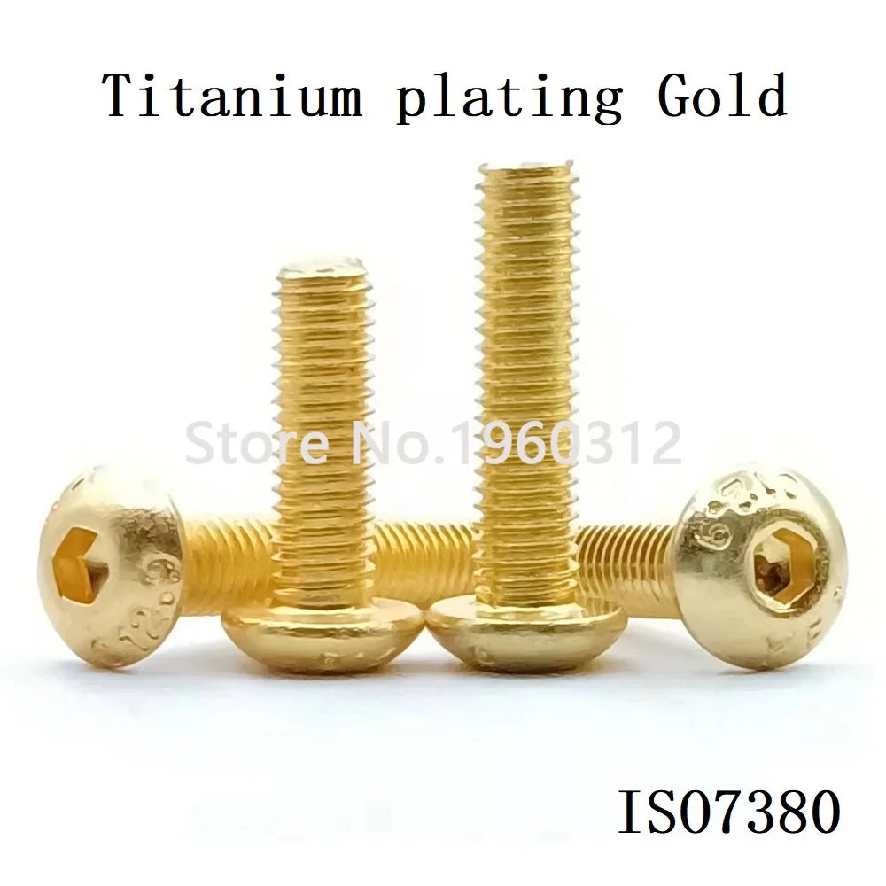 5-10P Half Round Head Plating Titanium Gold Button Head Screw Grade 12.9 M2M2.5 M3 M4 M5 ISO7380 Hex Socket Screw Length 5-35mm