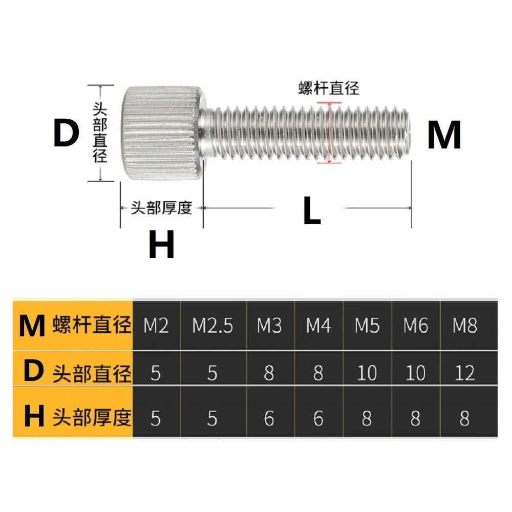 5-10pcs M2 M2.5 M3 M4 M5 knurled flat head thumb screw, stainless steel 304 hand tighten or nickel-plated and black thumb screw