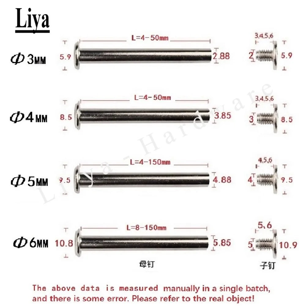 5-20pcs ∅3 ∅4 ∅5 ∅6 * 4/5/6/8/10/12/14-100mm 304 Stainless Steel Snap Rivet Books Butt Screw, Photo Album Binding Screw