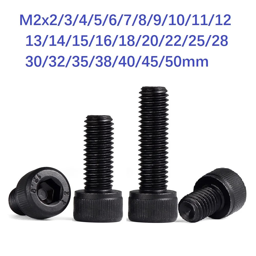 50/1000pcs DIN912 M2x2/3/4/5/6/7/8/9/10/12/14/16/18/20 Grade 12.9 Black Alloy Steel Hex Socket Head Cap Screws Metric Bike Screw