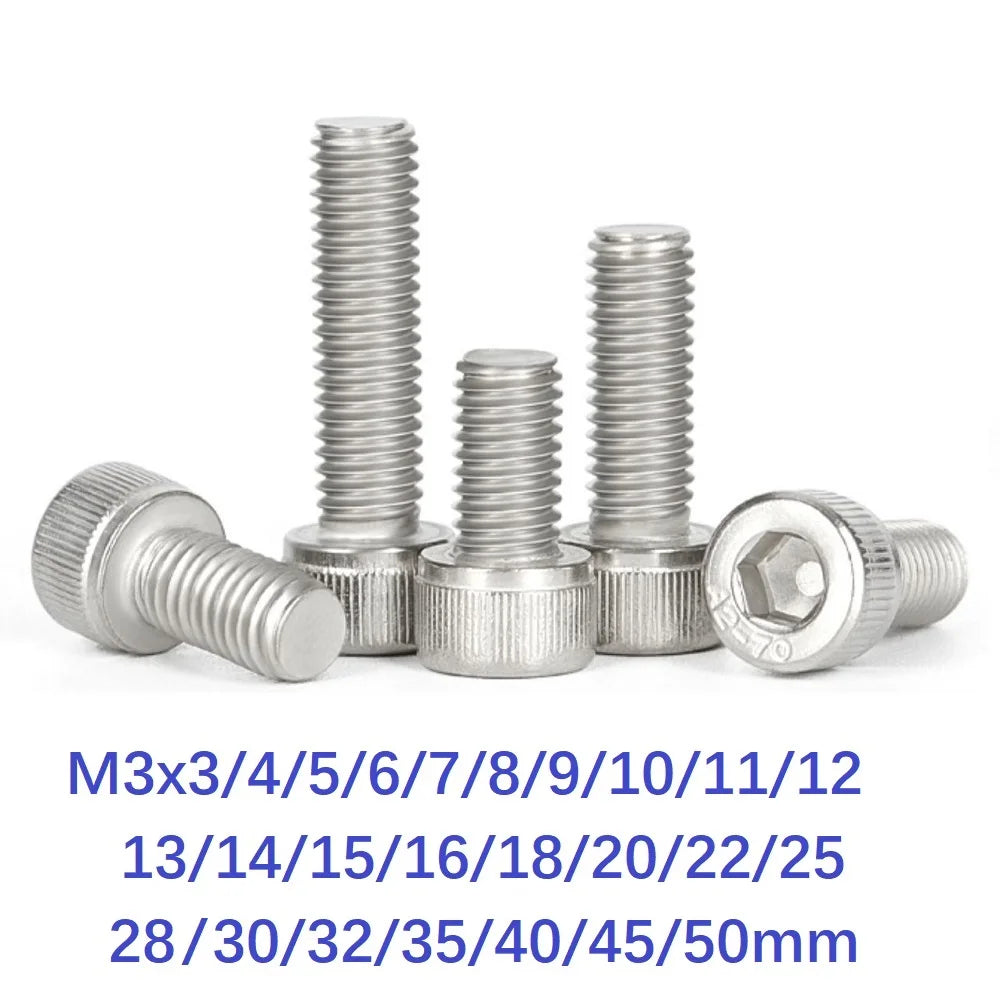 50/500/1000pcs DIN912 M3*3/4/5/6/7/8/9/10/11/12/13  Stainless Steel 304 Hex Socket Head Cap Screws Metric Bike Screw wholesale