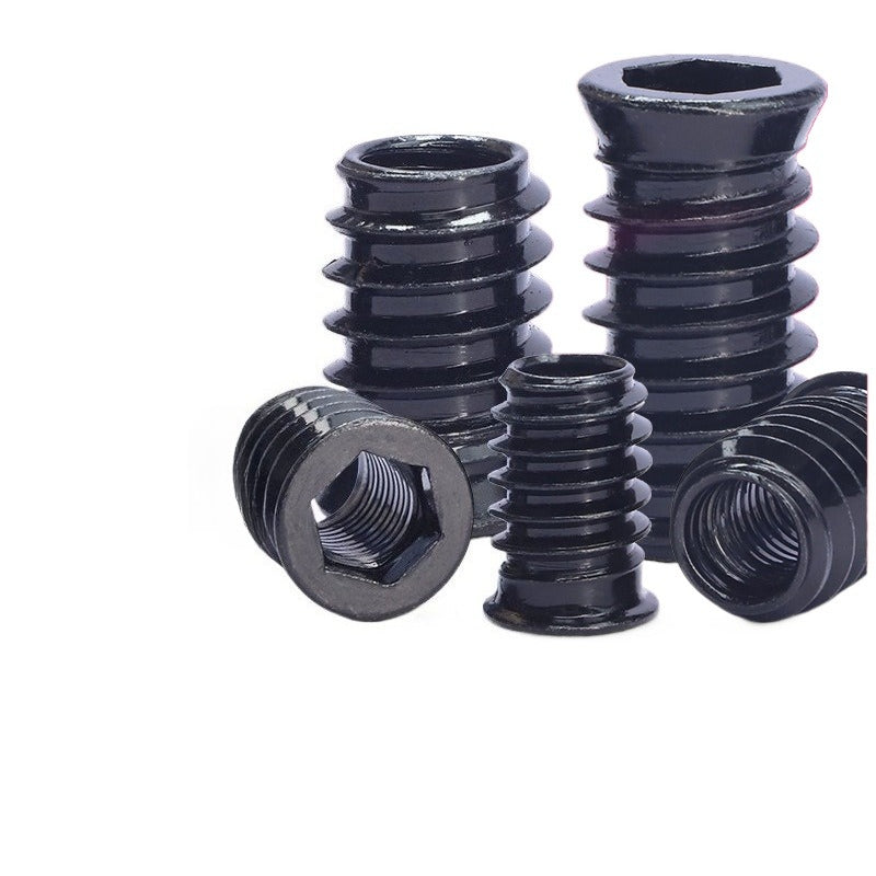 M6M8M10 Carbon steel blackened inner and outer teeth embedded nut countersunk head inner hexagon black nut with medium furniture nut for Furniture Assembly