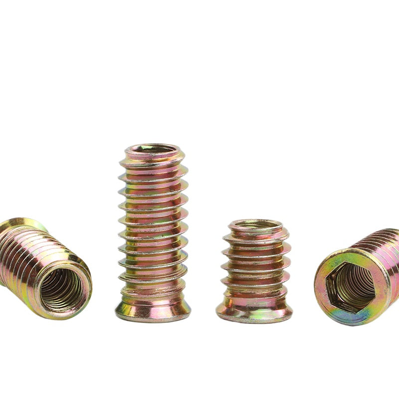 M5M6M8 Color-plated galvanized countersunk head hexagonal embedded nut woodworking belt mediator with thorn inner and outer teeth nut through nut for Woodworking & Furniture Installation