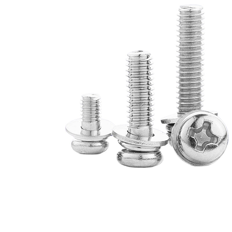 M3 Carbon Steel Nickel Plated Pan Head Combination Screws with Flat & Spring Washers for Electronics & Assembly