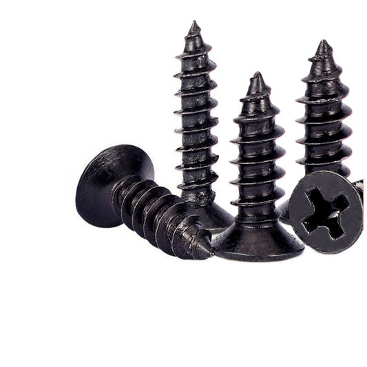M1.6/M2/M3/M4/M5/M6 Black and hard countersunk head self-tapping screw Cross slot Flat head pointed tail self-tapping screw for Furniture & Woodworking
