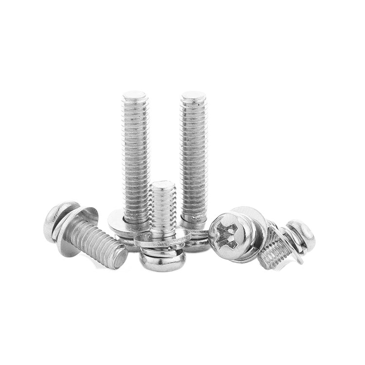 M3 Carbon Steel Nickel Plated Pan Head Combination Screws with Flat & Spring Washers for Electronics & Assembly