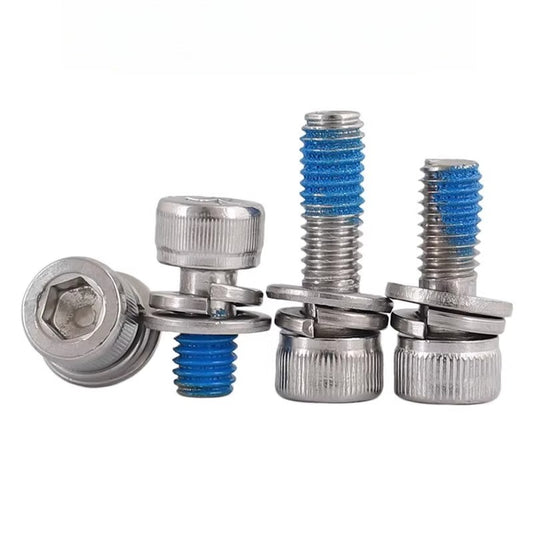 Anti-Loosening Pre-Coated Socket Head Screws with Spring & Flat Washers, 304 SS A2-70