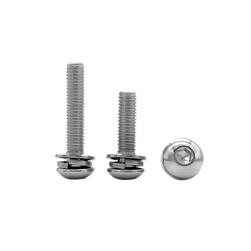 ISO7380 304/316 SS Combo Screw Hex Socket Pan Head Self-Contained Flat Spring Washer 3-in-1 Screw