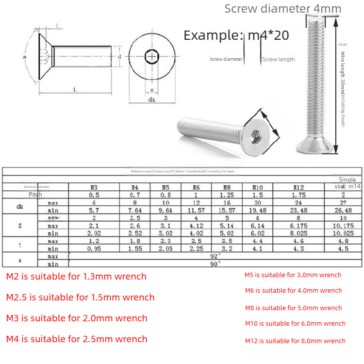M5/M6/M10/M12 201 stainless steel countersunk head hexagon screw flat head hexagon bolt flat cup machine screw for Furniture & Machinery