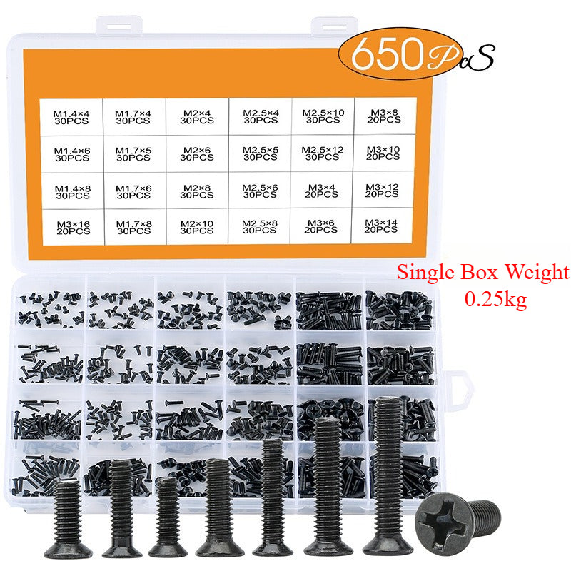 720/450/650Pcs Black Phillips Countersunk Head Laptop Screws Kit Boxed Small Electronic Screws