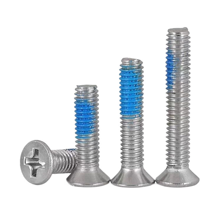 M3 304 Stainless Steel Phillips Countersunk Head Anti-Loose Screws Blue Patch for Electronics