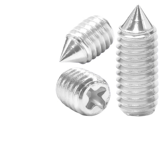 M2/M3/M3.5 Carbon steel nickel-plated cross groove tip machine rice screw heeadless tip tail machine rice cone end tightening top wire for Mechanical Assembly